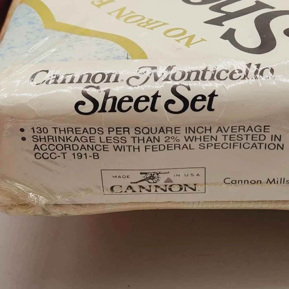 Vintage Cannon Monticello Marcelle 3 Pc Twin Sheet Set Beige Tan Floral NOS